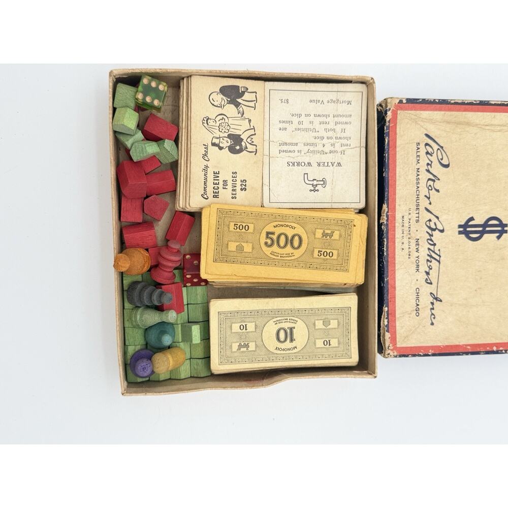 Vintage 1946-51 Parker Brothers Monopoly Game Great shape wood pieces no board - Picture 11 of 12
